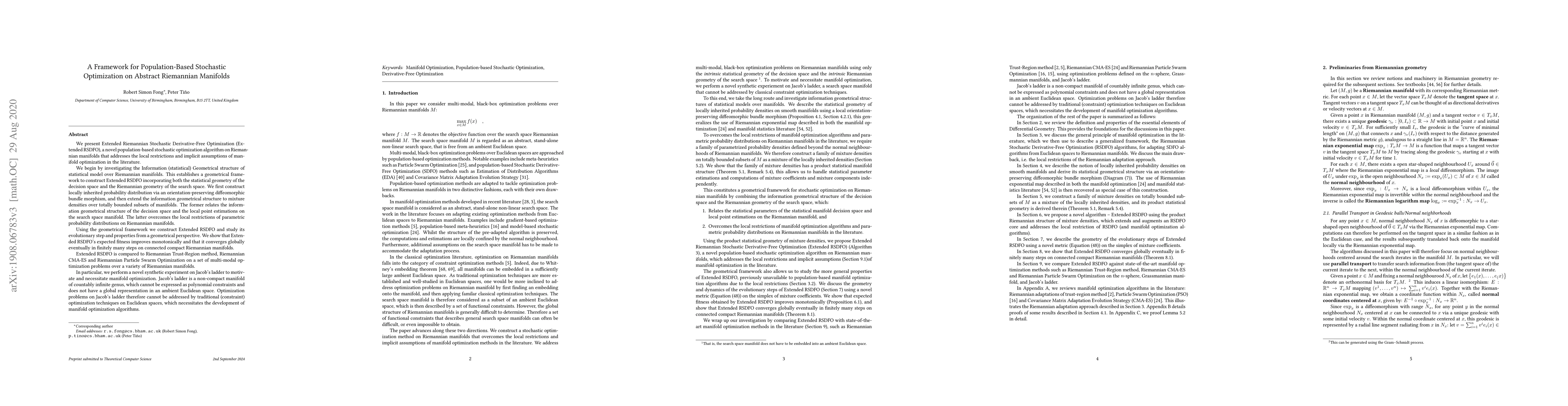 Thumbnail for A Framework for Population-Based Stochastic Optimization on Abstract
  Riemannian Manifolds