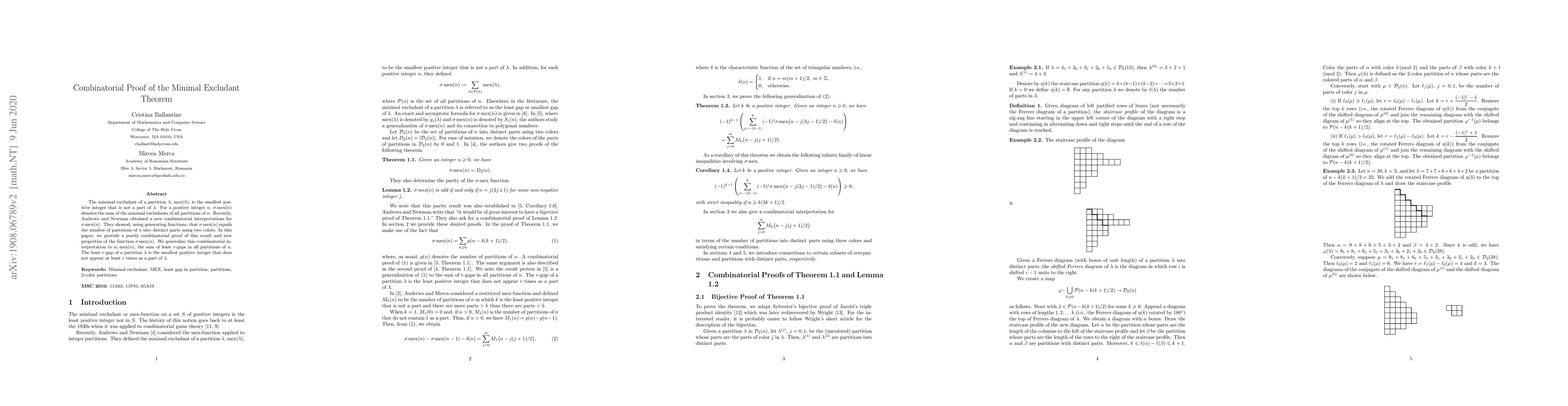 Thumbnail for Combinatorial Proof of the Minimal Excludant Theorem