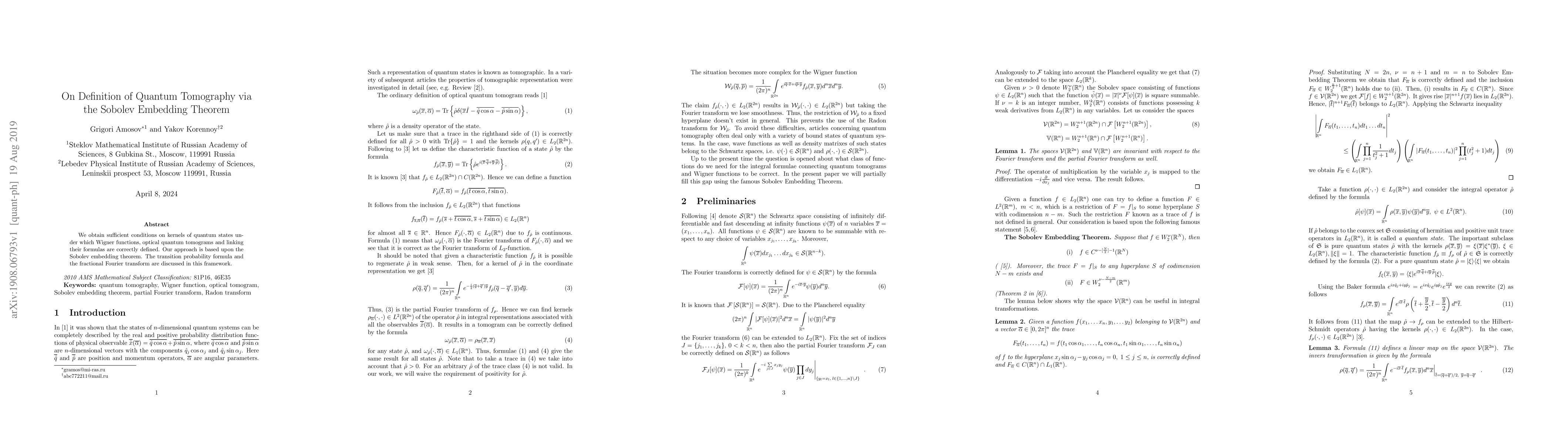 Thumbnail for On definition of quantum tomography via the Sobolev embedding theorem