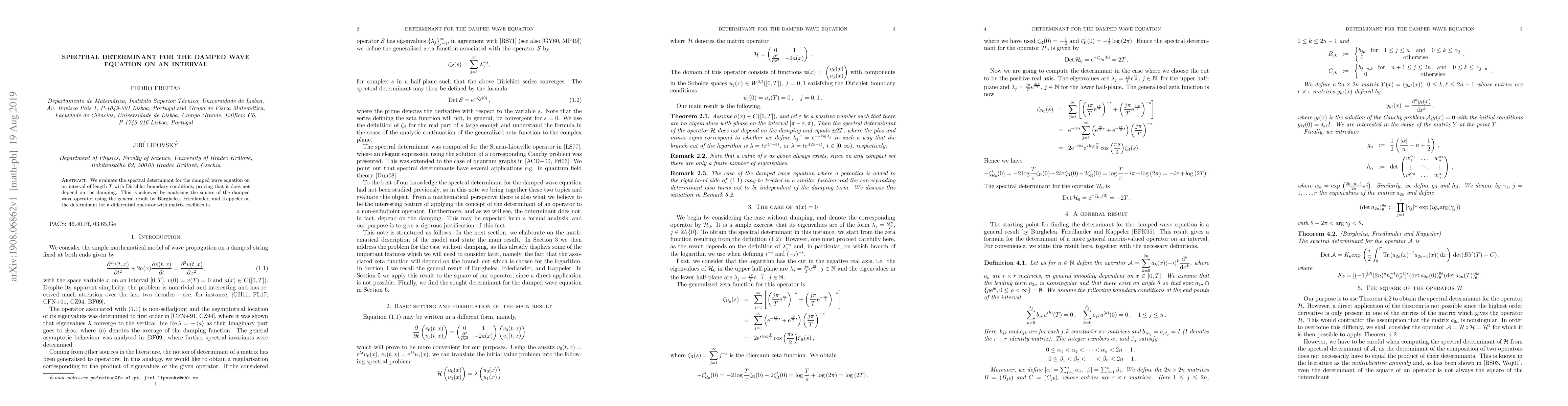 Thumbnail for Spectral determinant for the damped wave equation on an interval