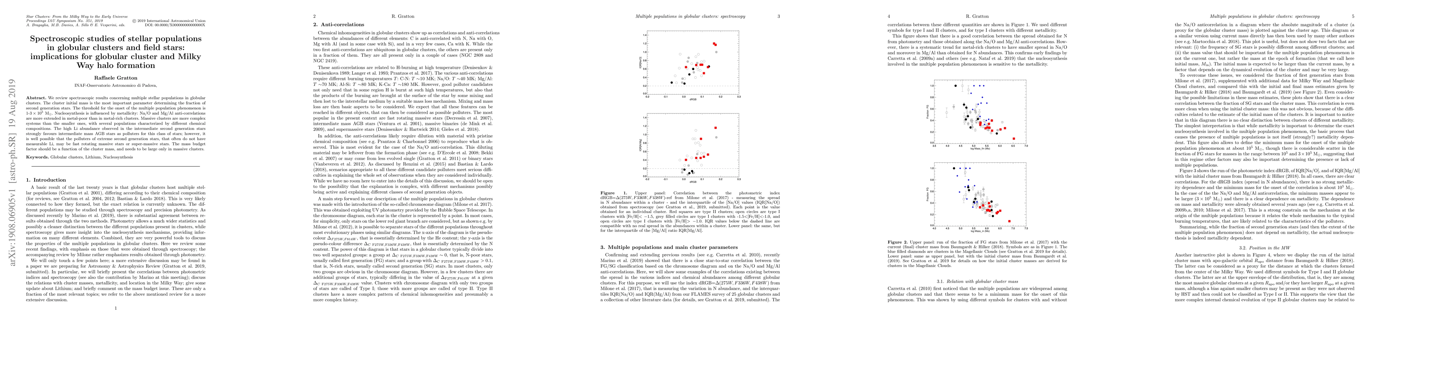Thumbnail for Spectroscopic studies of stellar populations in globular clusters and
  field stars: implications for globular cluster and Milky Way halo formation