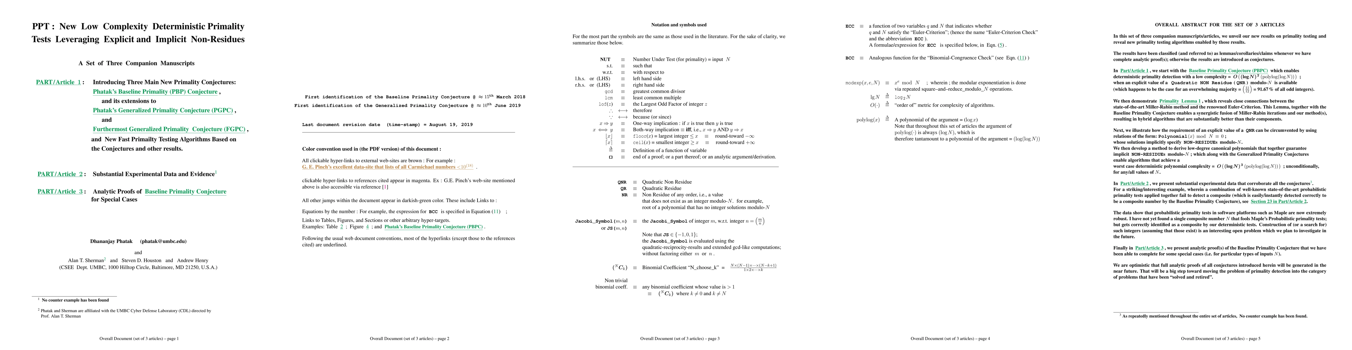 Thumbnail for PPT: New Low Complexity Deterministic Primality Tests Leveraging
  Explicit and Implicit Non-Residues. A Set of Three Companion Manuscripts