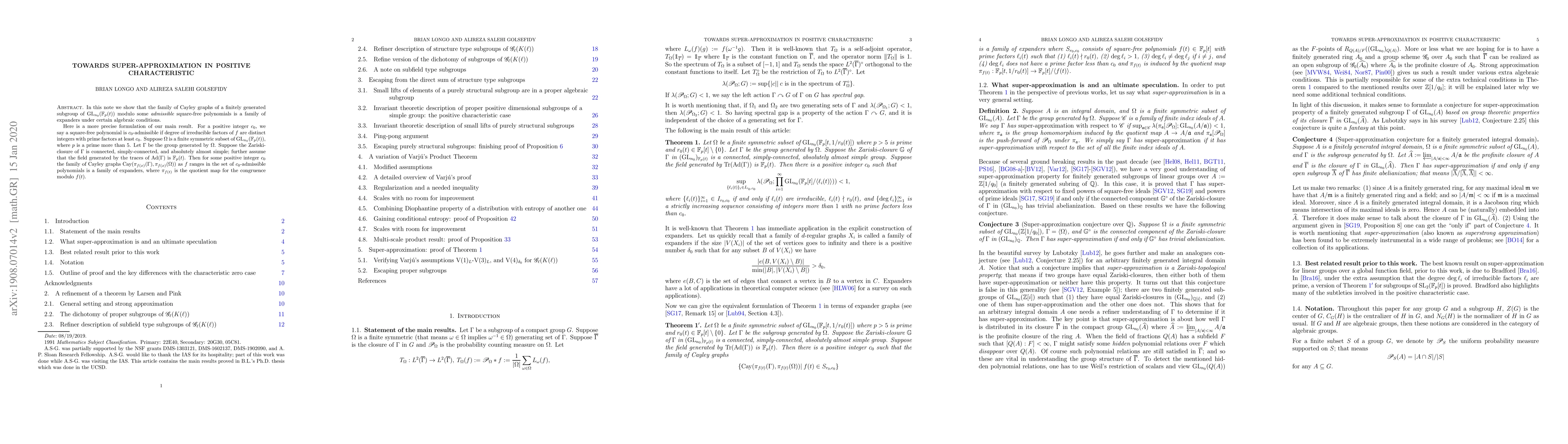 Thumbnail for Towards super-approximation in positive characteristic