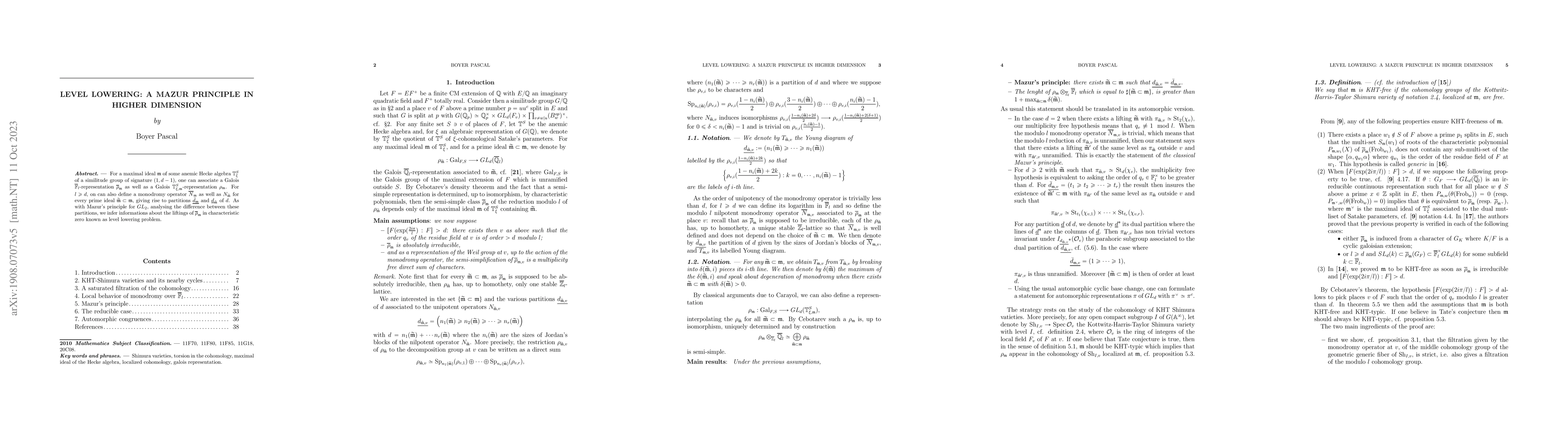 Thumbnail for Level lowering: a Mazur principle in higher dimension