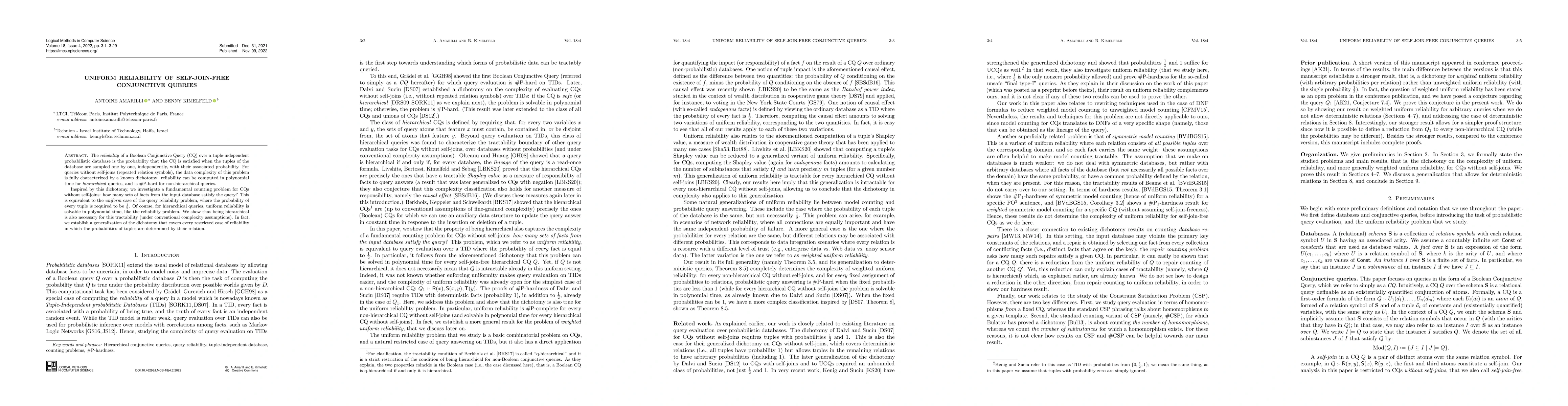 Thumbnail for Uniform Reliability of Self-Join-Free Conjunctive Queries