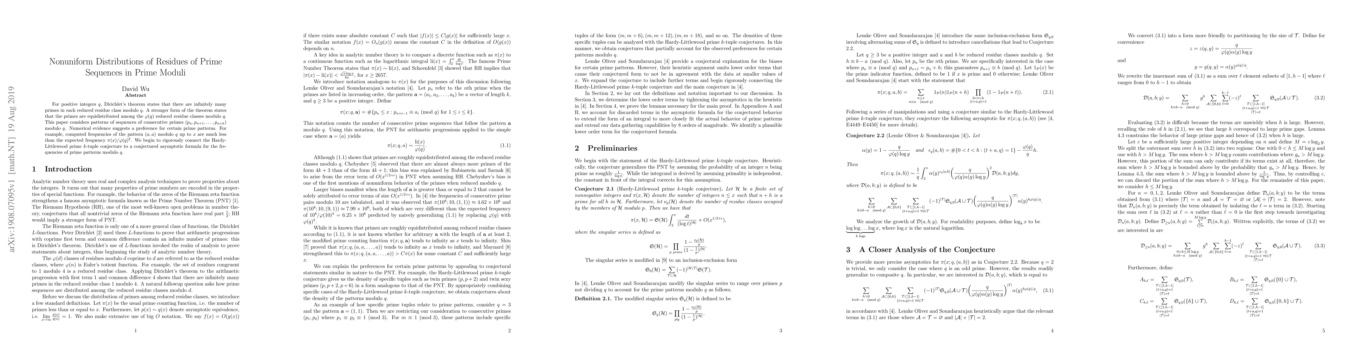 Thumbnail for Nonuniform Distributions of Residues of Prime Sequences in Prime Moduli