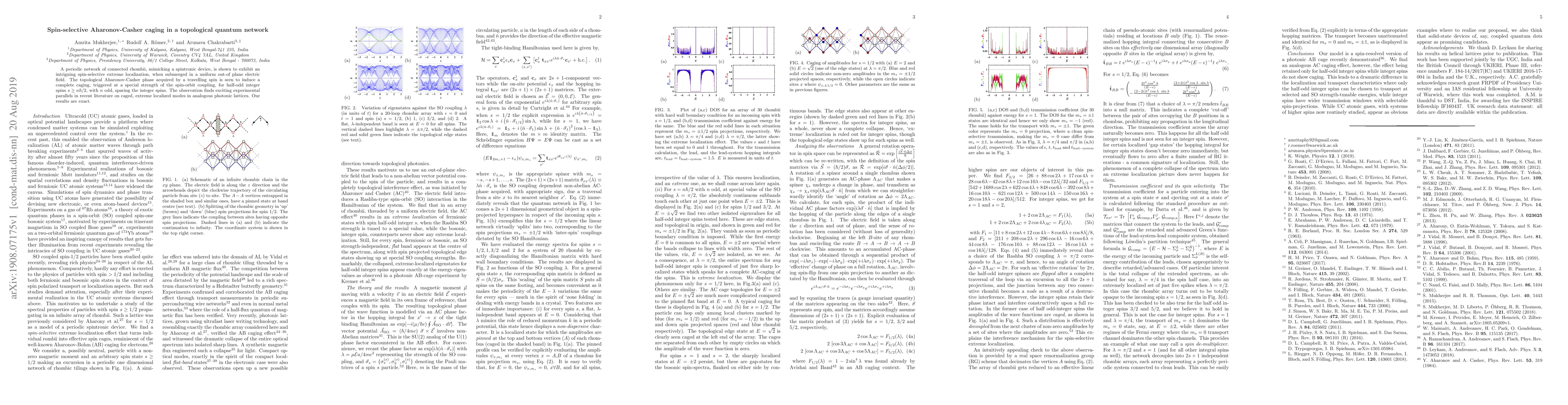 Thumbnail for Spin-selective Aharonov-Casher caging in a topological quantum network