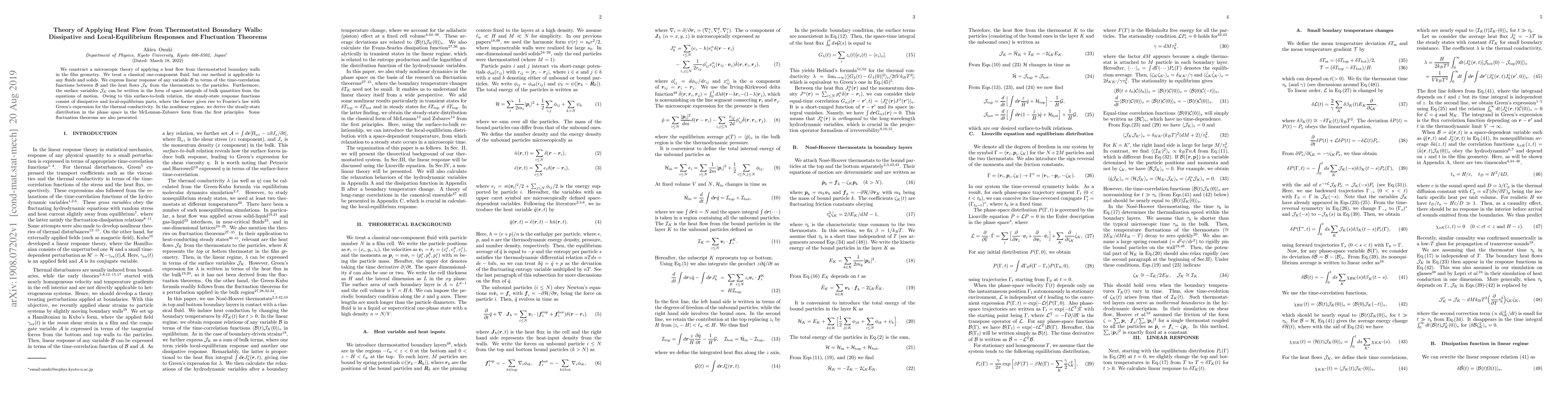 Thumbnail for Theory of Applying Heat Flow from Thermostatted Boundary Walls:
  Dissipative and Local-Equilibrium Responses and Fluctuation Theorems