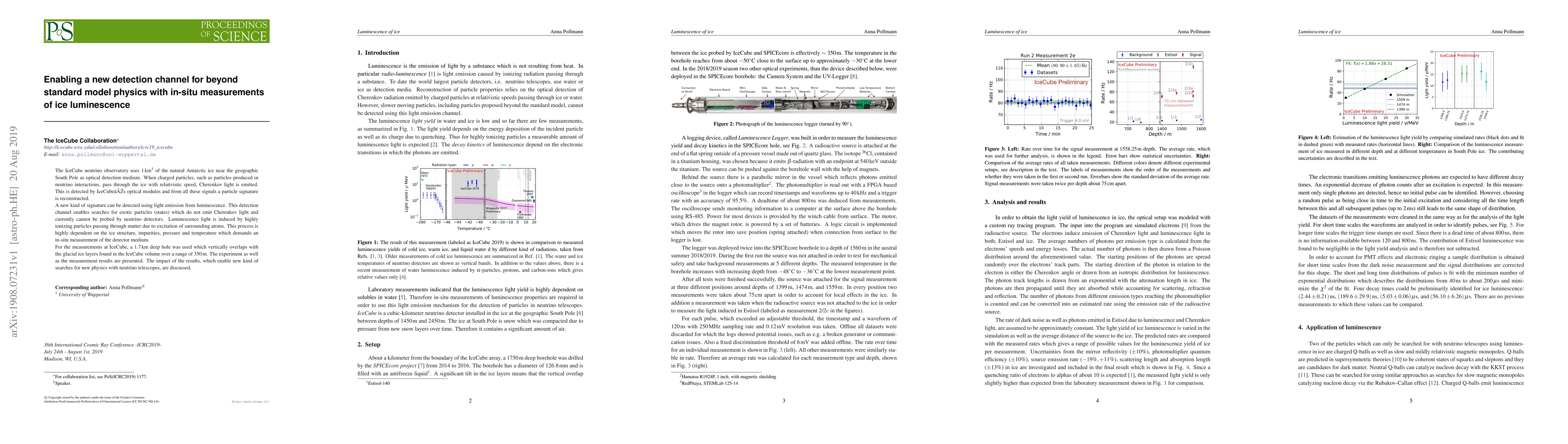 Thumbnail for Enabling a new detection channel for beyond standard model physics with
  in-situ measurements of ice luminescence