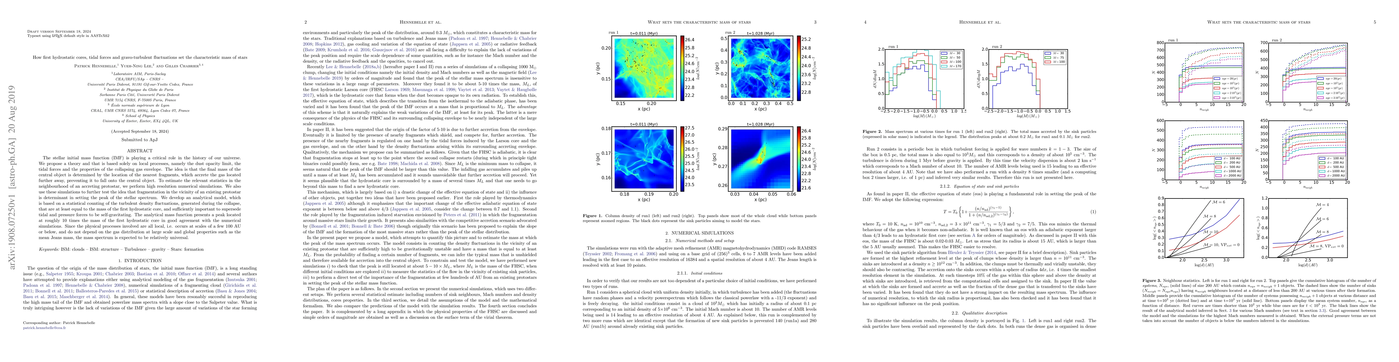 Thumbnail for How first hydrostatic cores, tidal forces and gravo-turbulent
  fluctuations set the characteristic mass of stars