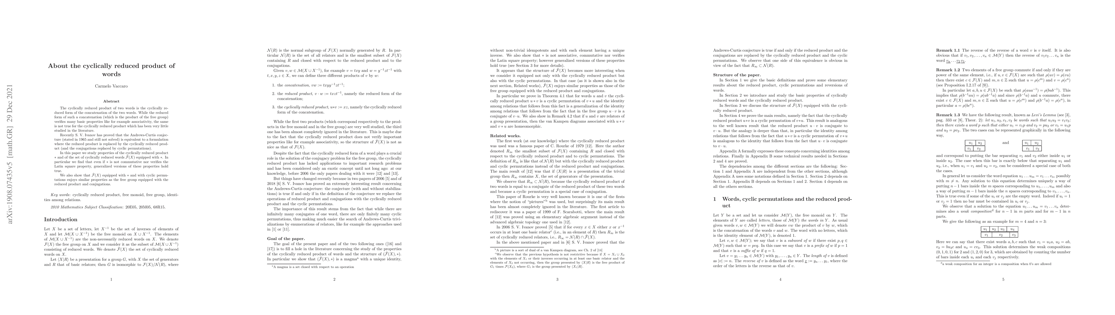 Thumbnail for About the cyclically reduced product of words