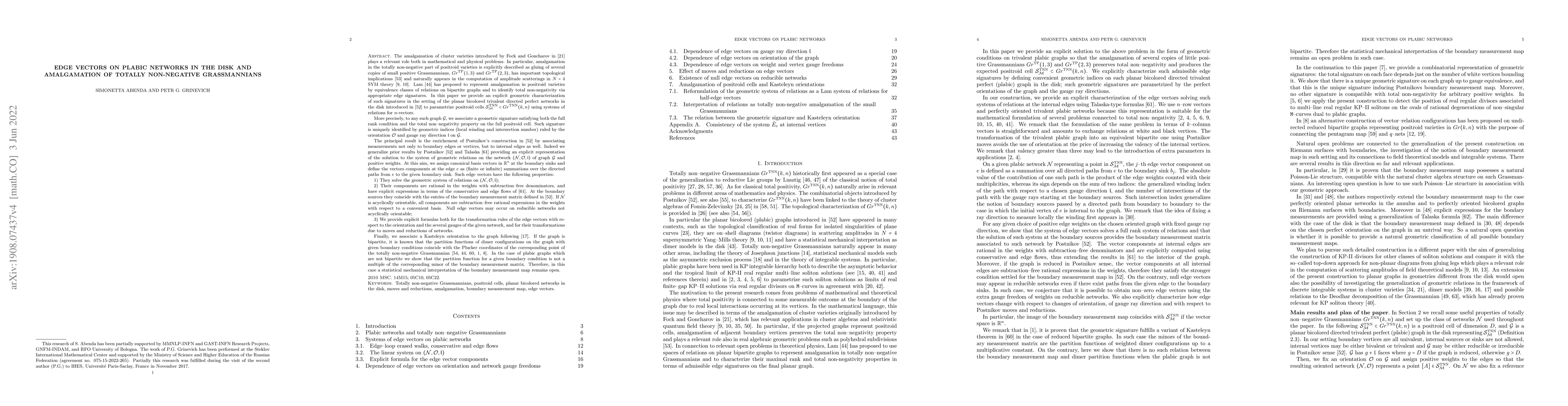 Thumbnail for Edge vectors on plabic networks in the disk and amalgamation of totally
  non-negative Grassmannians