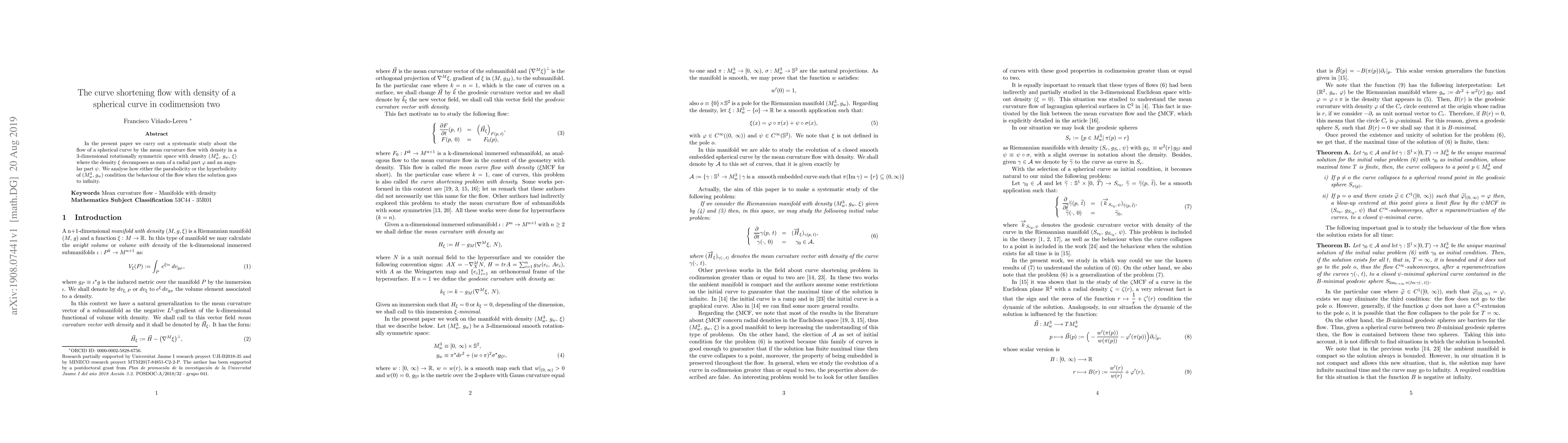 Thumbnail for The curve shortening flow with density of a spherical curve in
  codimension two