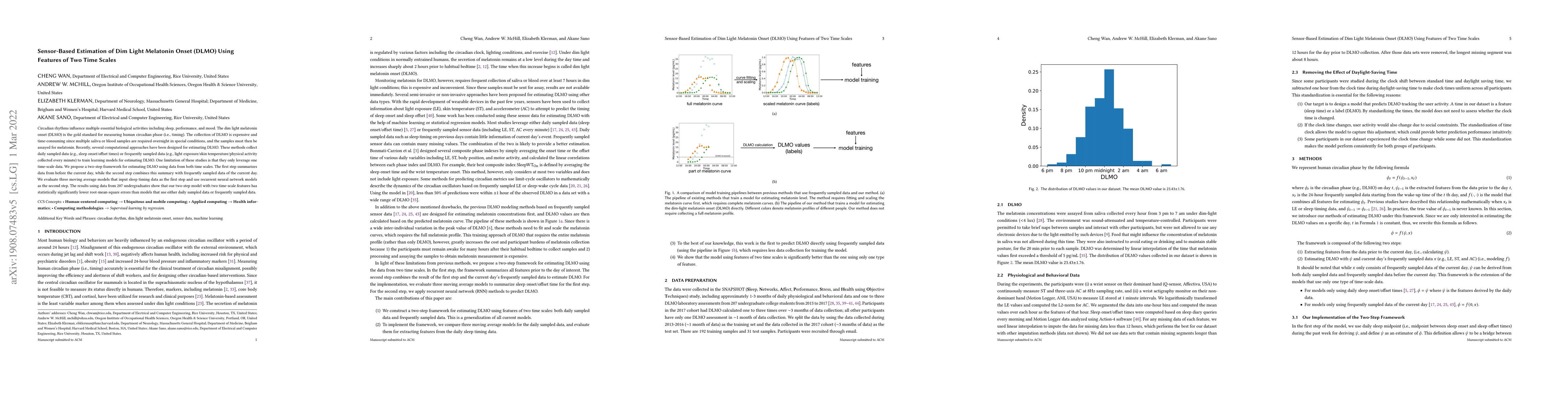 Thumbnail for Sensor-Based Estimation of Dim Light Melatonin Onset (DLMO) Using
  Features of Two Time Scales