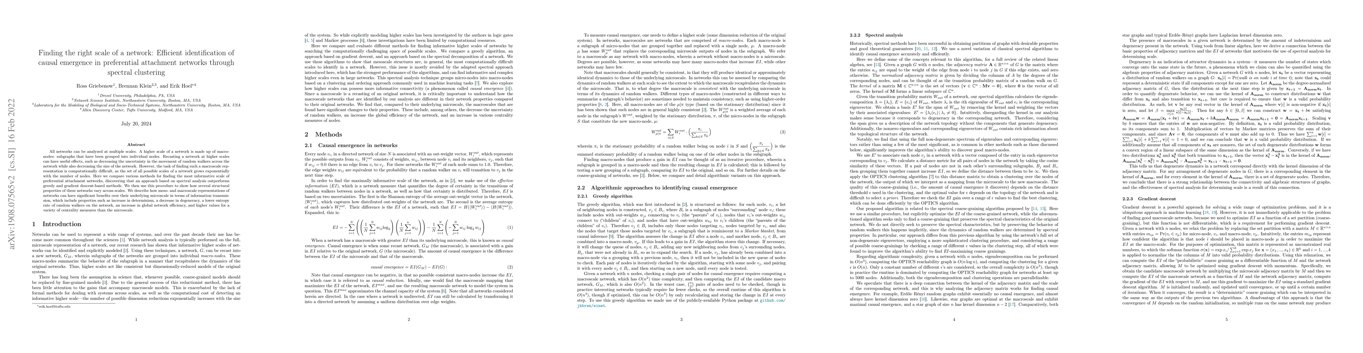 Thumbnail for Finding the right scale of a network: Efficient identification of causal
  emergence through spectral clustering