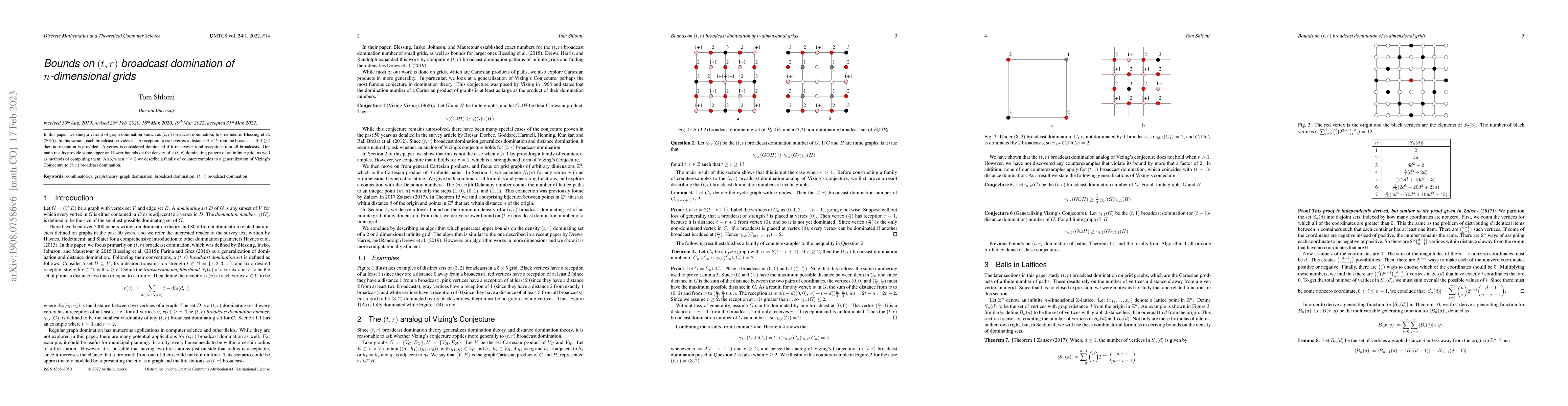Thumbnail for Bounds On $(t,r)$ Broadcast Domination of $n$-Dimensional Grids