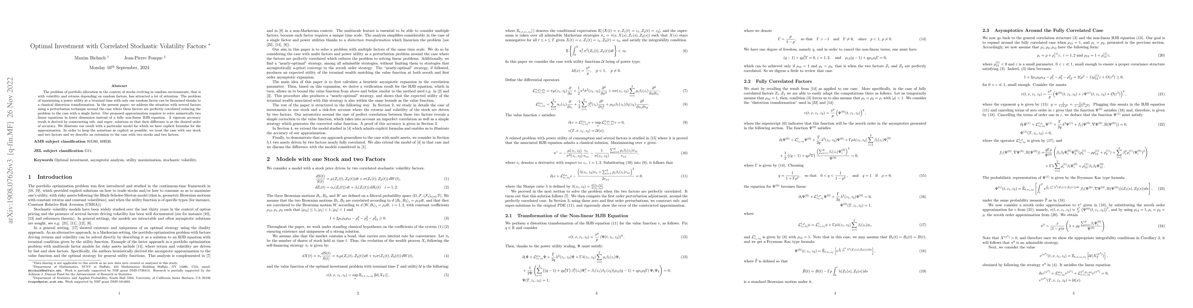 Thumbnail for Optimal Investment with Correlated Stochastic Volatility Factors