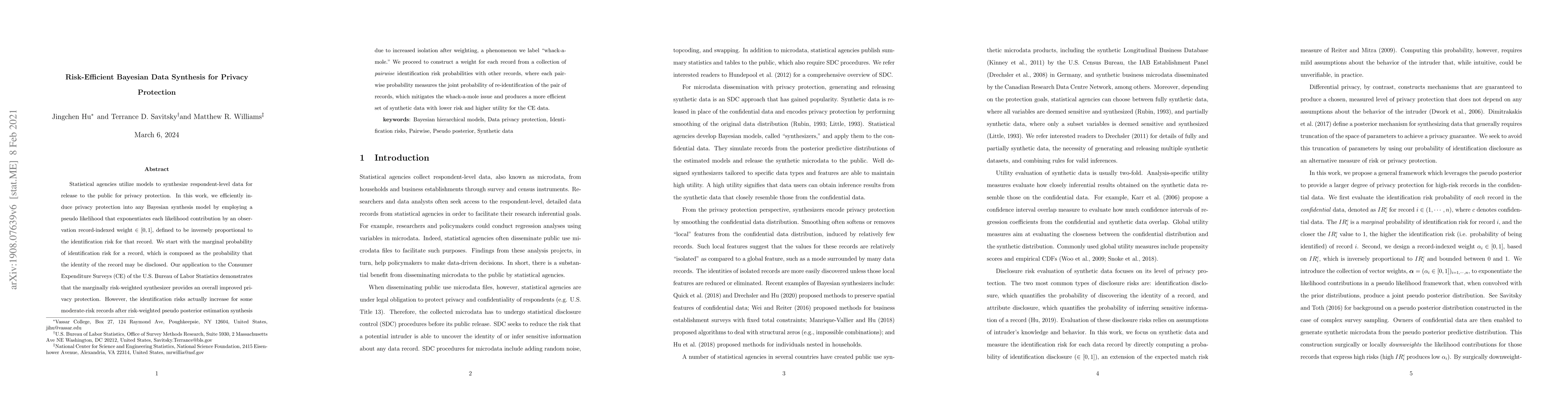 Thumbnail for Risk-Efficient Bayesian Data Synthesis for Privacy Protection