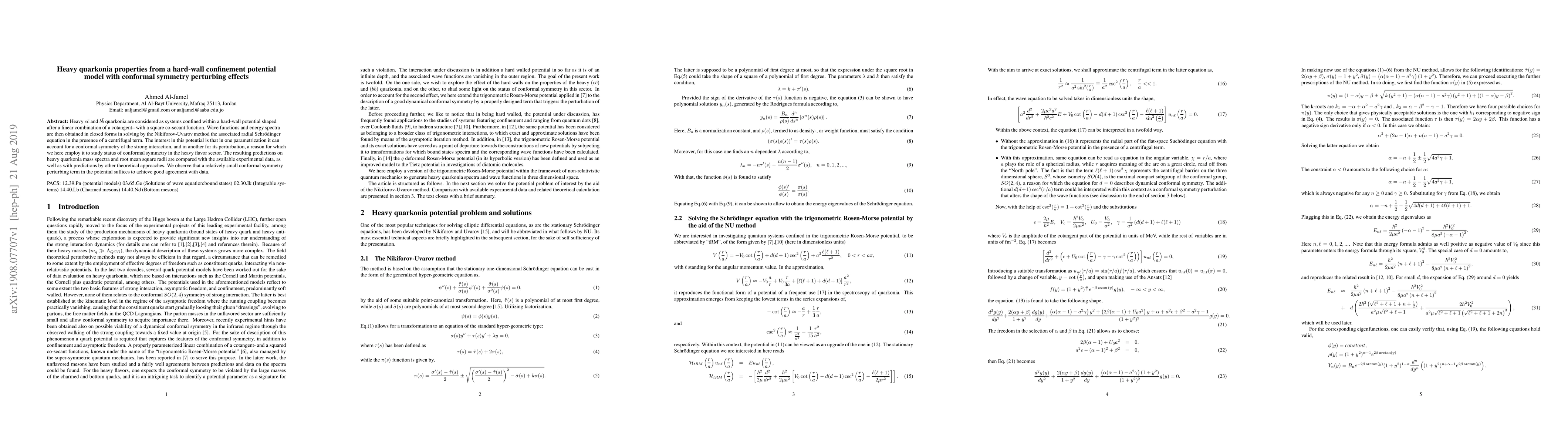 Thumbnail for Heavy quarkonia properties from a hard-wall confinement potential model
  with conformal symmetry perturbing effects