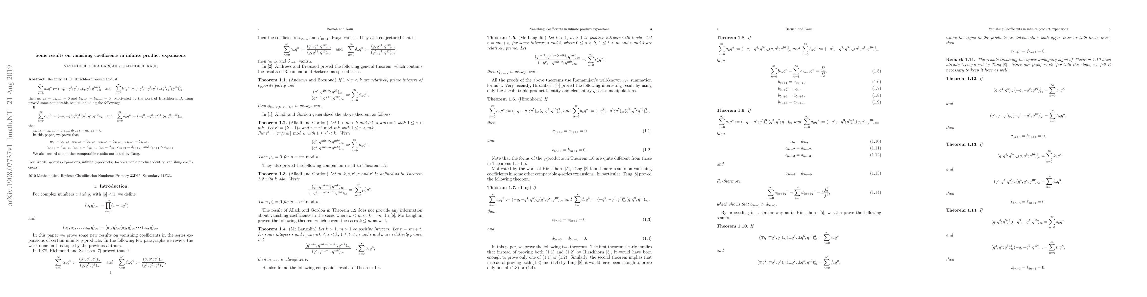 Thumbnail for Some results on vanishing coefficients in infinite product expansions