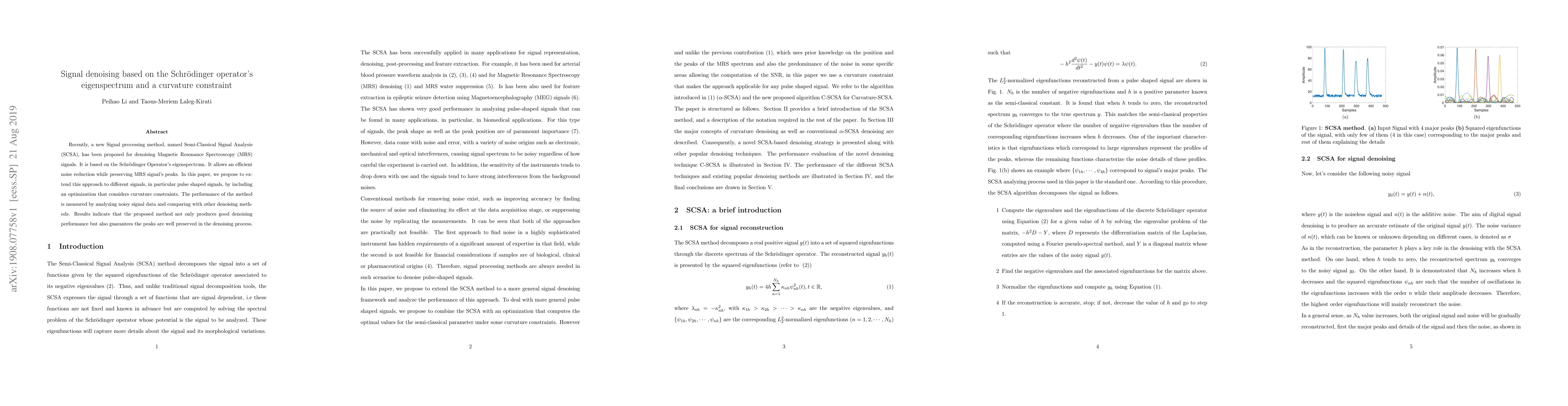 Thumbnail for Signal denoising based on the Schr\"odinger operator's eigenspectrum and
  a curvature constraint