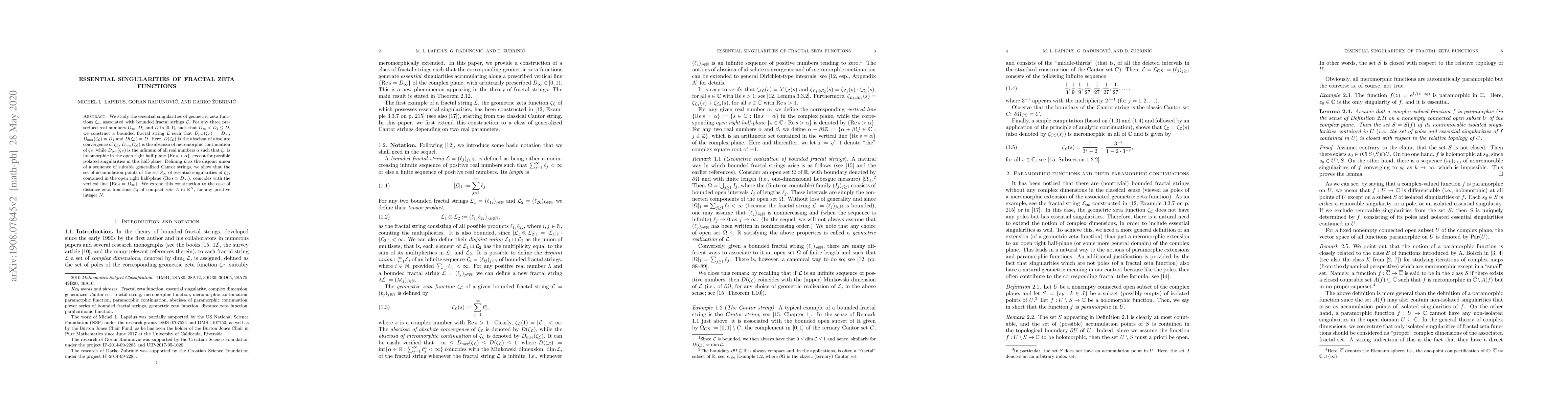 Thumbnail for Essential singularities of fractal zeta functions