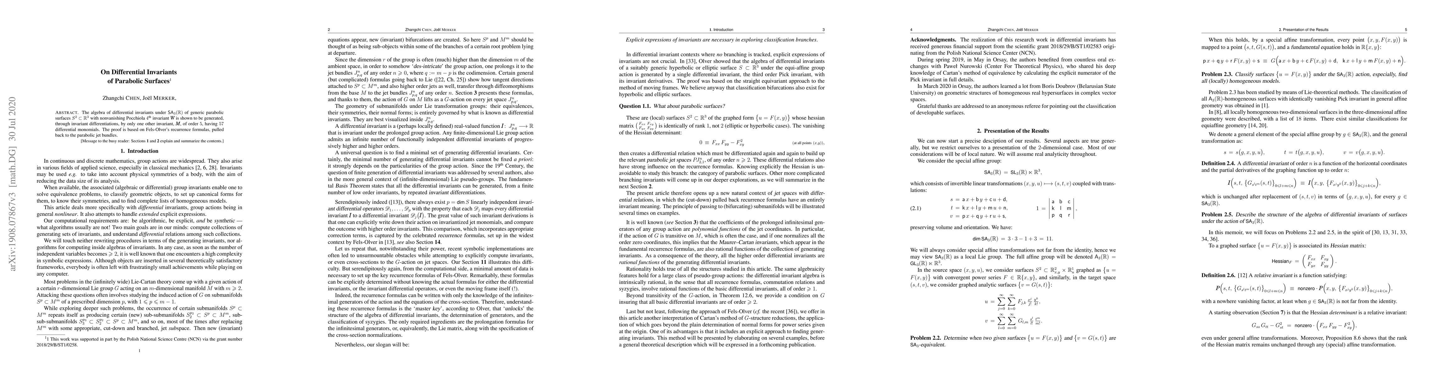 Thumbnail for On Differential Invariants of Parabolic Surfaces