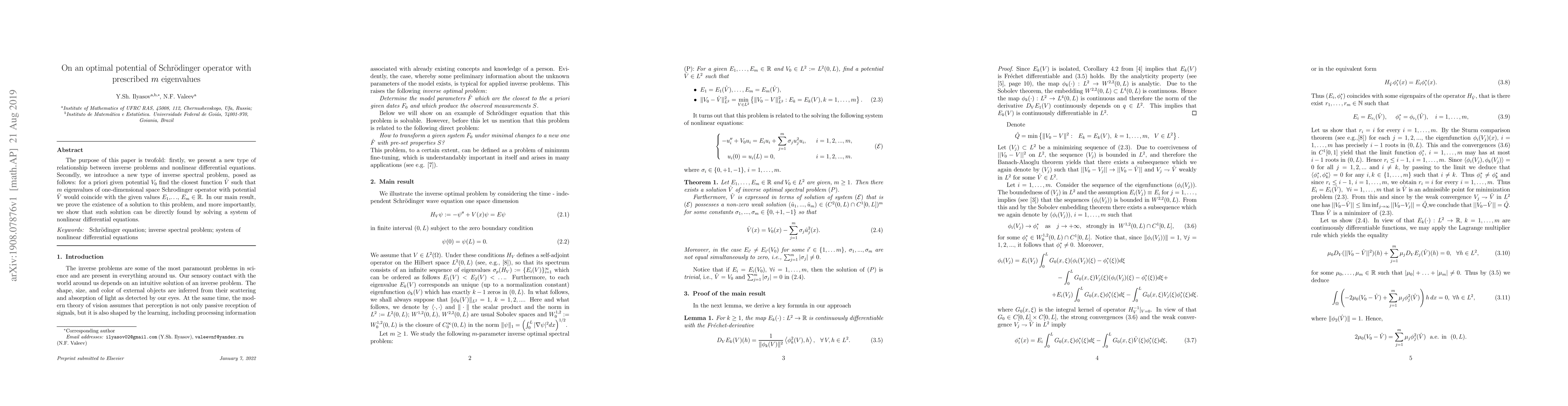 Thumbnail for On an optimal potential of Schr\"odinger operator with prescribed $m$
  eigenvalue