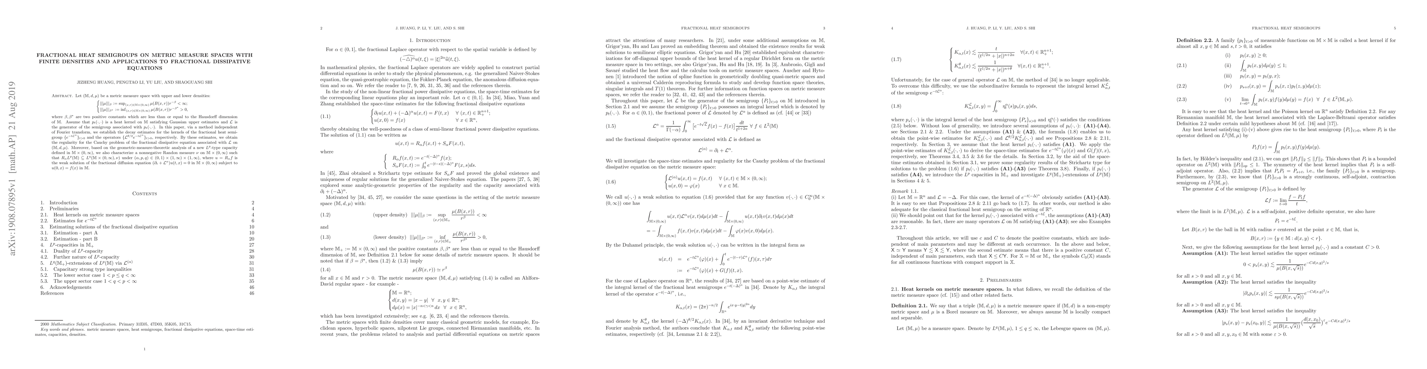 Thumbnail for Fractional heat semigroups on metric measure spaces with finite
  densities and applications to fractional dissipative equations