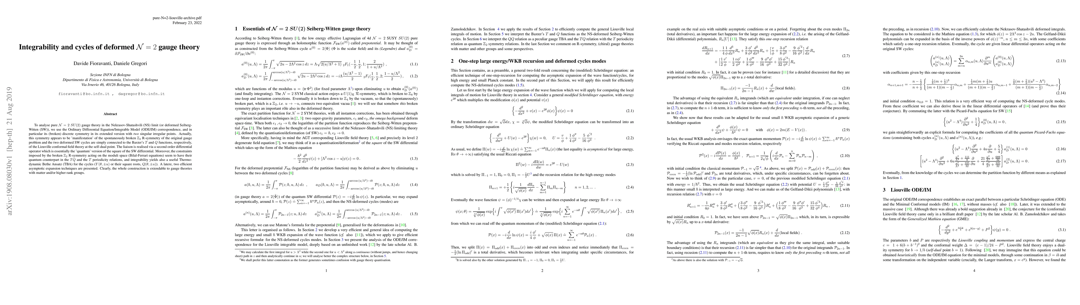 Thumbnail for Integrability and cycles of deformed ${\cal N}=2$ gauge theory