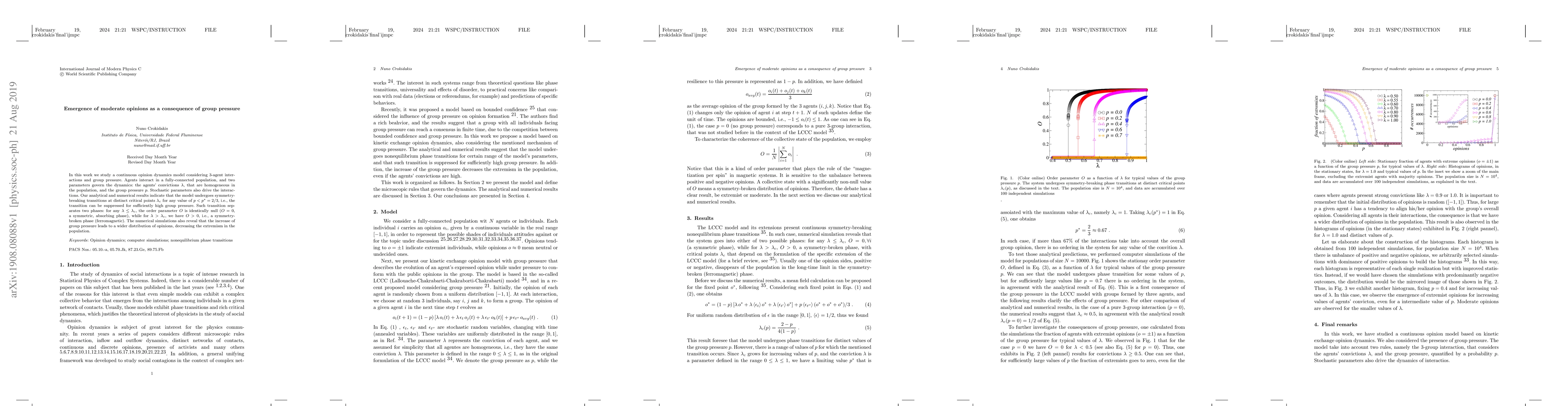 Thumbnail for Emergence of moderate opinions as a consequence of group pressure