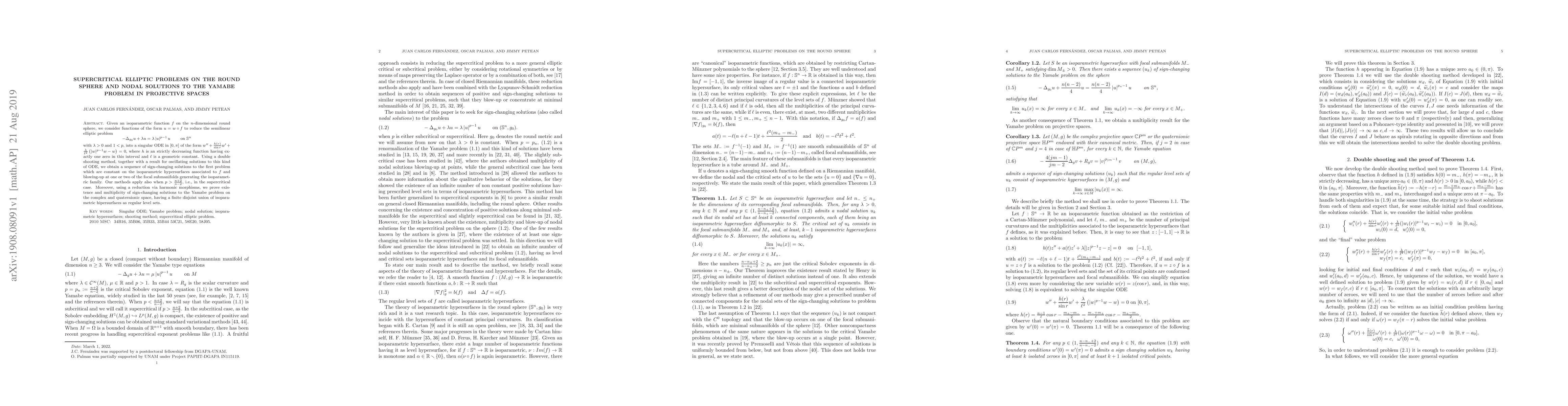 Thumbnail for Supercritical elliptic problems on the round sphere and nodal solutions
  to the Yamabe problem in projective spaces