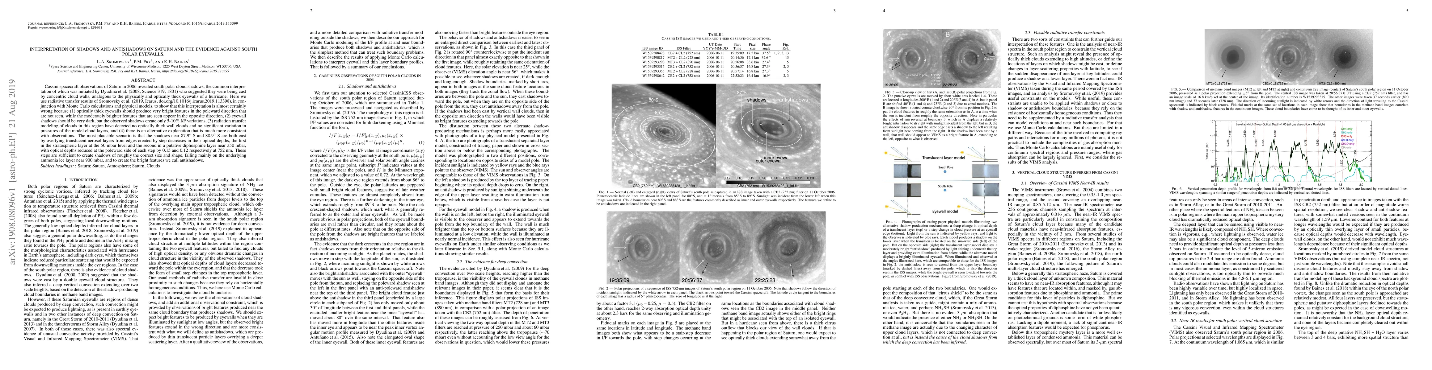 Thumbnail for Interpretation of shadows and antishadows on Saturn and the evidence
  against south polar eyewalls
