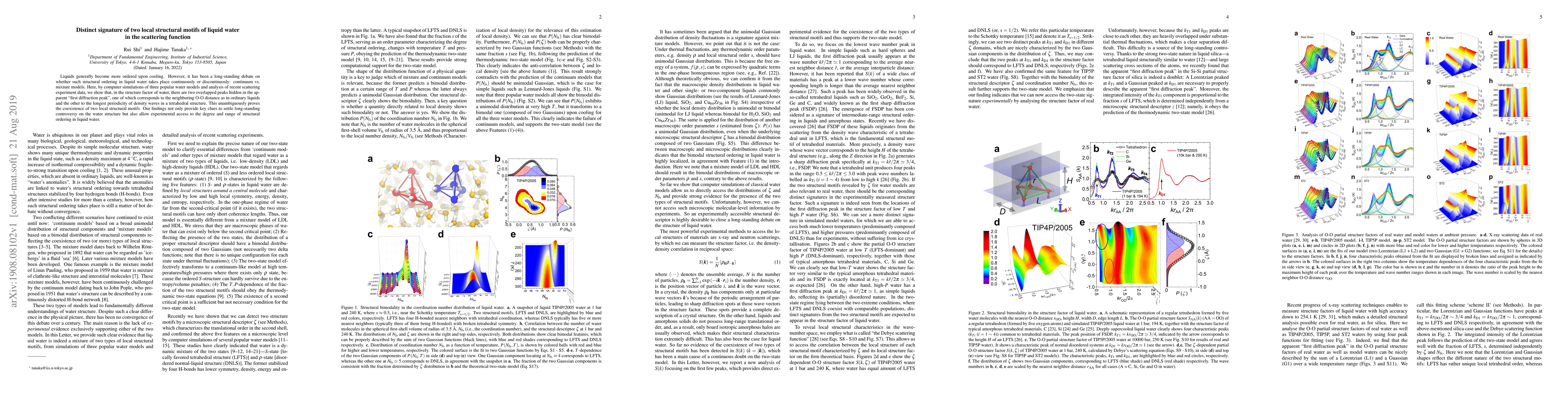Thumbnail for Distinct signature of two local structural motifs of liquid water in the
  scattering function