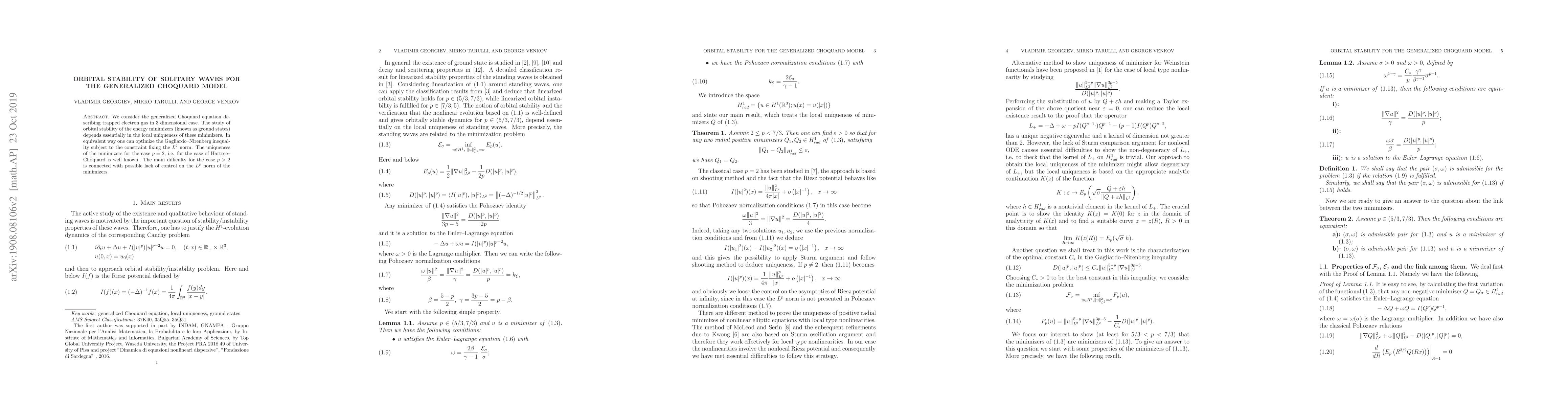 Thumbnail for Orbital stability of solitary waves for the generalized Choquard model