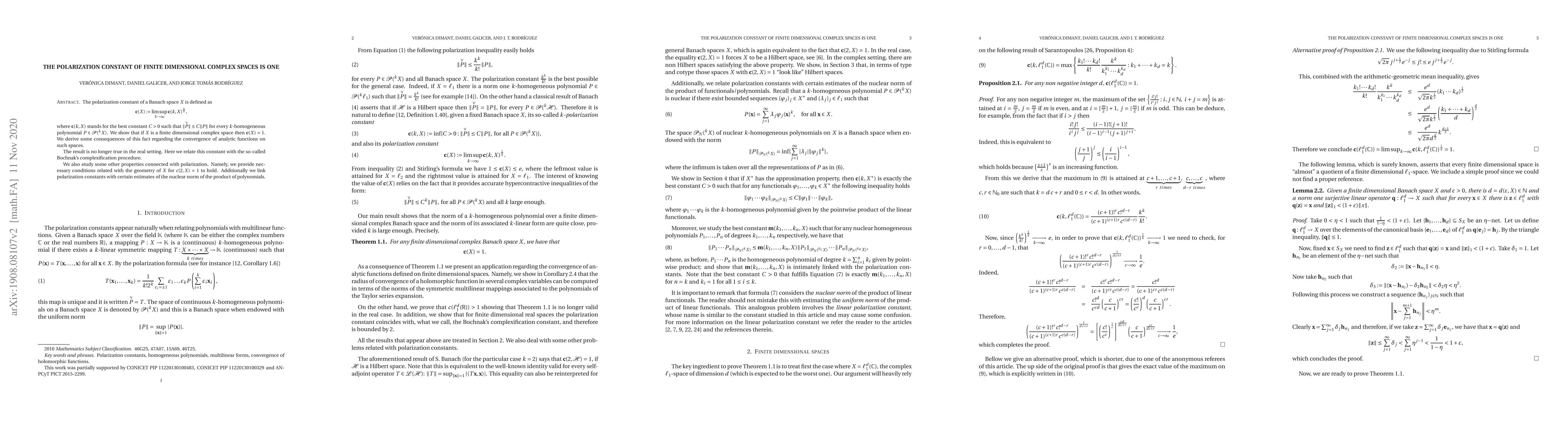 Thumbnail for The polarization constant of finite dimensional complex spaces is one
