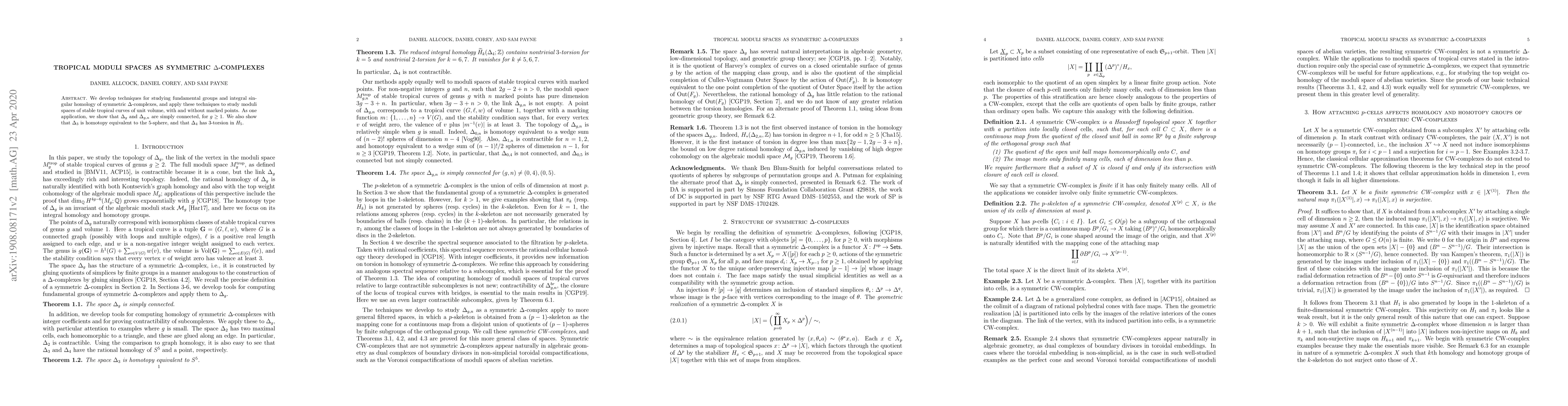 Thumbnail for Tropical moduli spaces as symmetric Delta-complexes