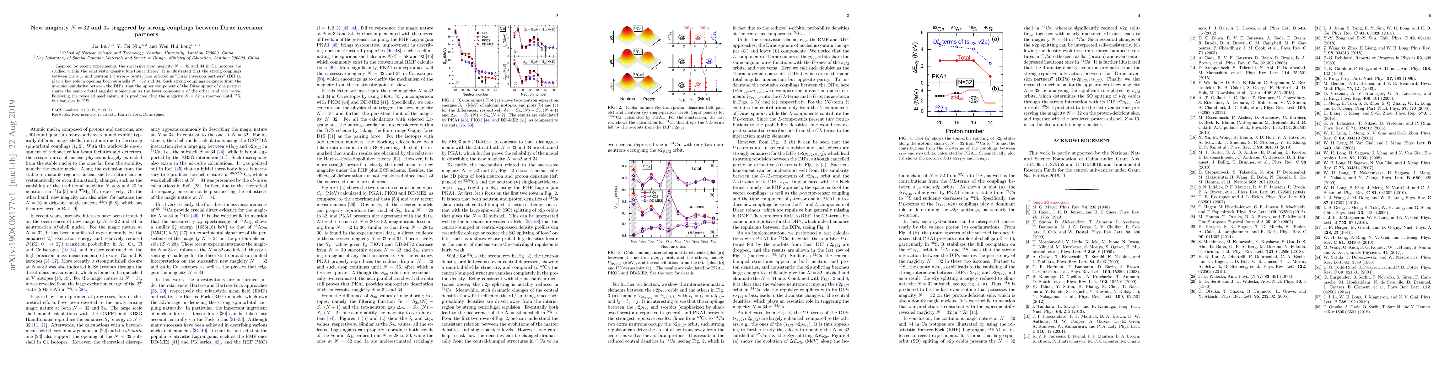 Thumbnail for New magicity $N=32$ and $34$ triggered by strong couplings between Dirac
  inversion partners