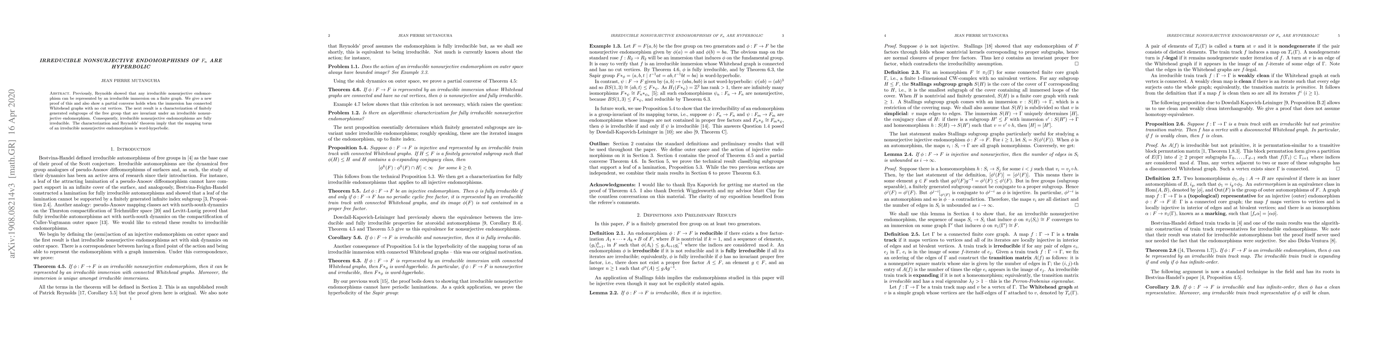 Thumbnail for Irreducible Nonsurjective Endomorphisms of $F_n$ are Hyperbolic