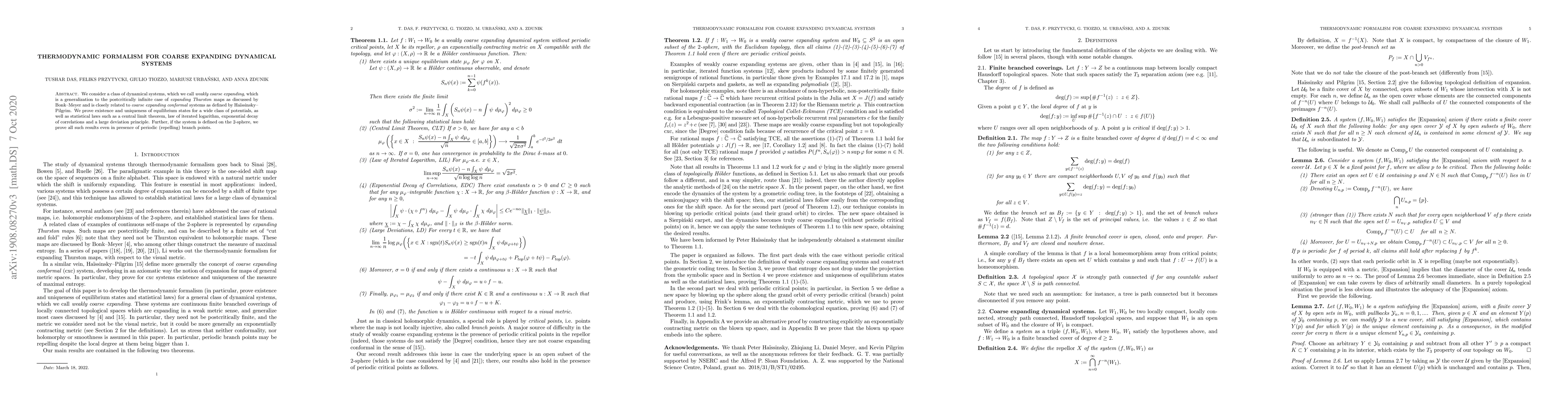 Thumbnail for Thermodynamic formalism for coarse expanding dynamical systems