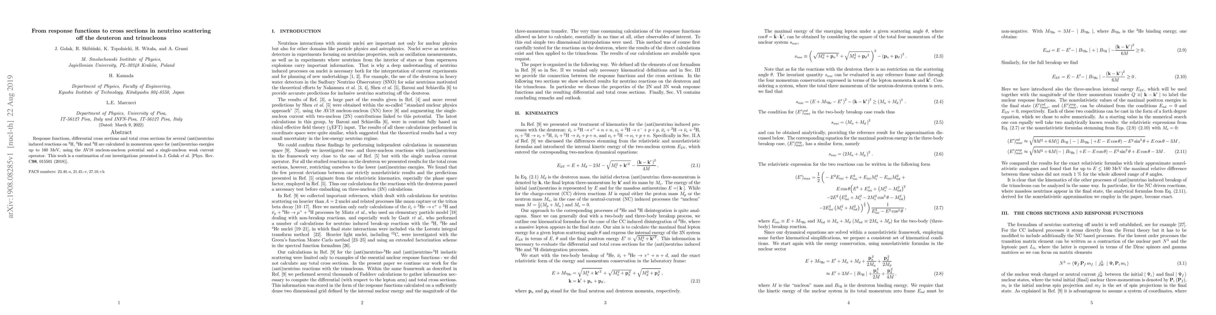 Thumbnail for From response functions to cross sections in neutrino scattering off the
  deuteron and trinucleons