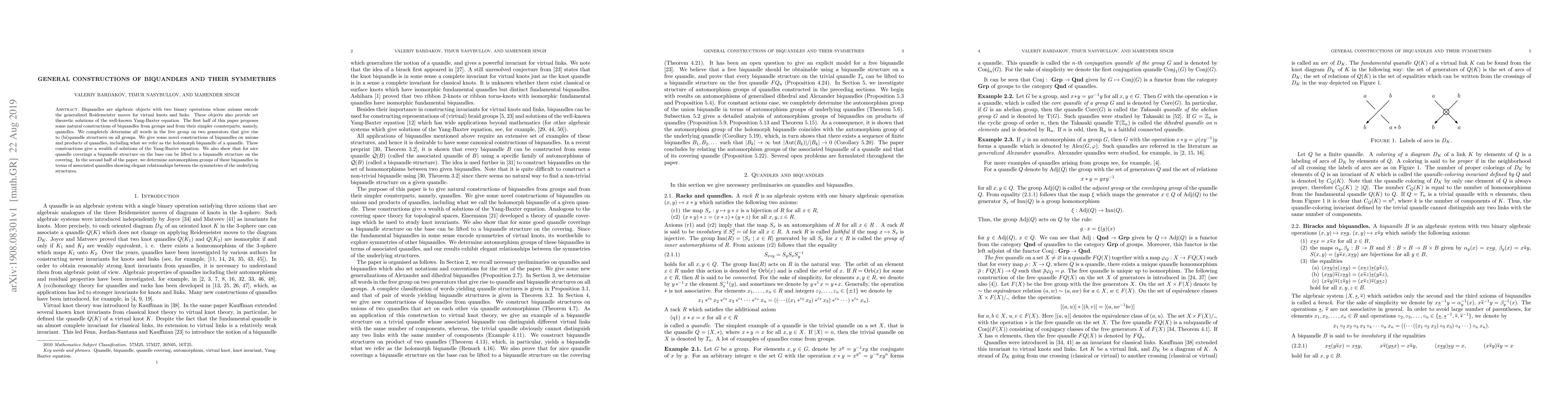 Thumbnail for General constructions of biquandles and their symmetries