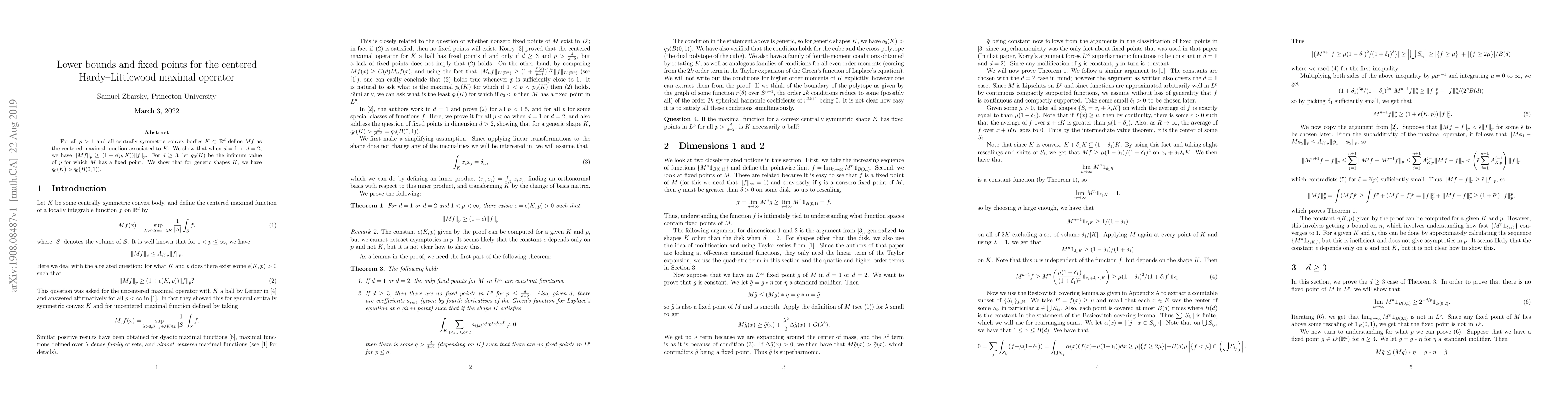Thumbnail for Lower bounds and fixed points for the centered Hardy--Littlewood maximal
  operator