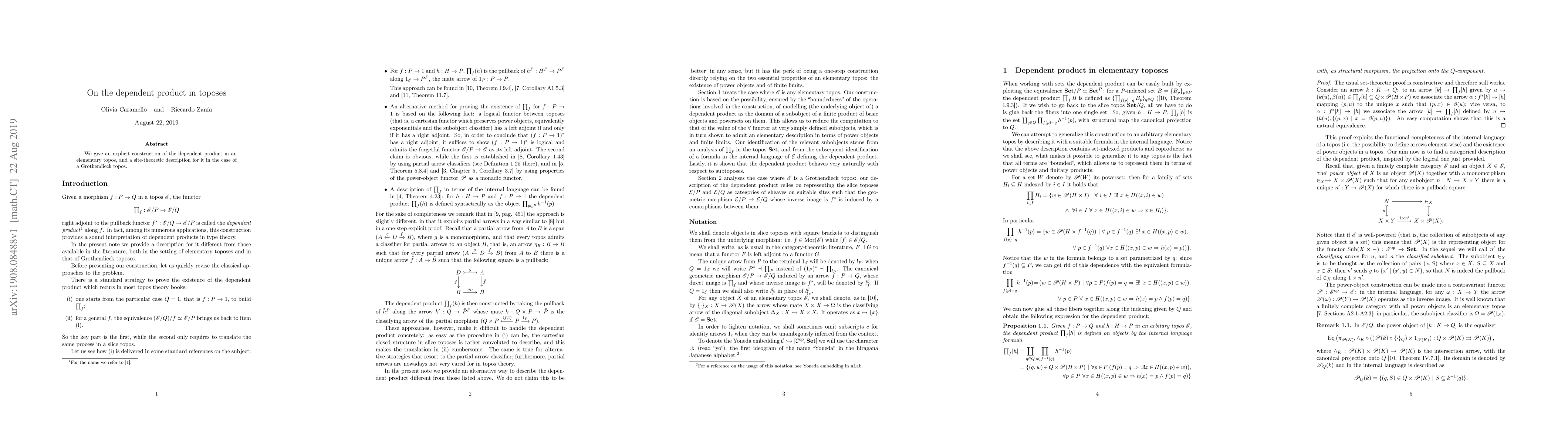 Thumbnail for On the dependent product in toposes