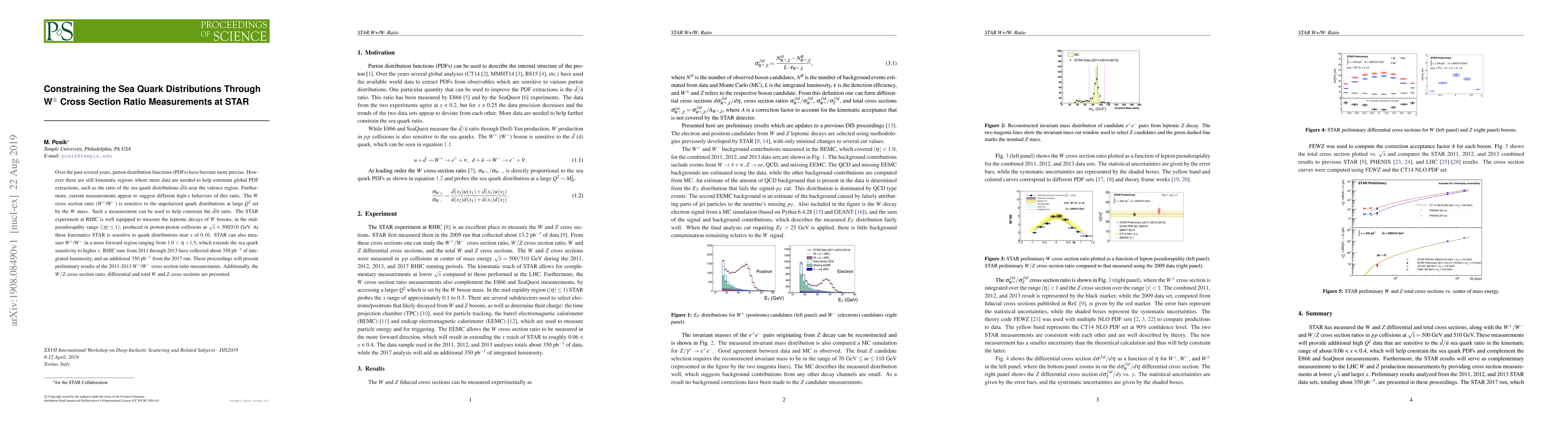 Thumbnail for Constraining the Sea Quark Distributions Through W$^\pm$ Cross Section
  Ratio Measurements at STAR