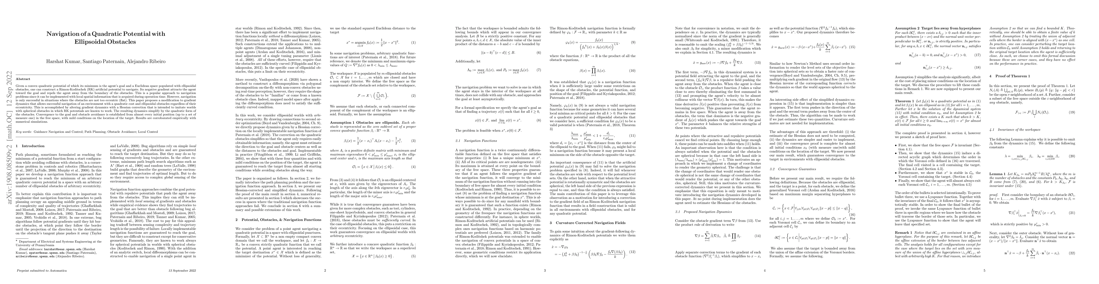 Thumbnail for Navigation of a Quadratic Potential with Ellipsoidal Obstacles