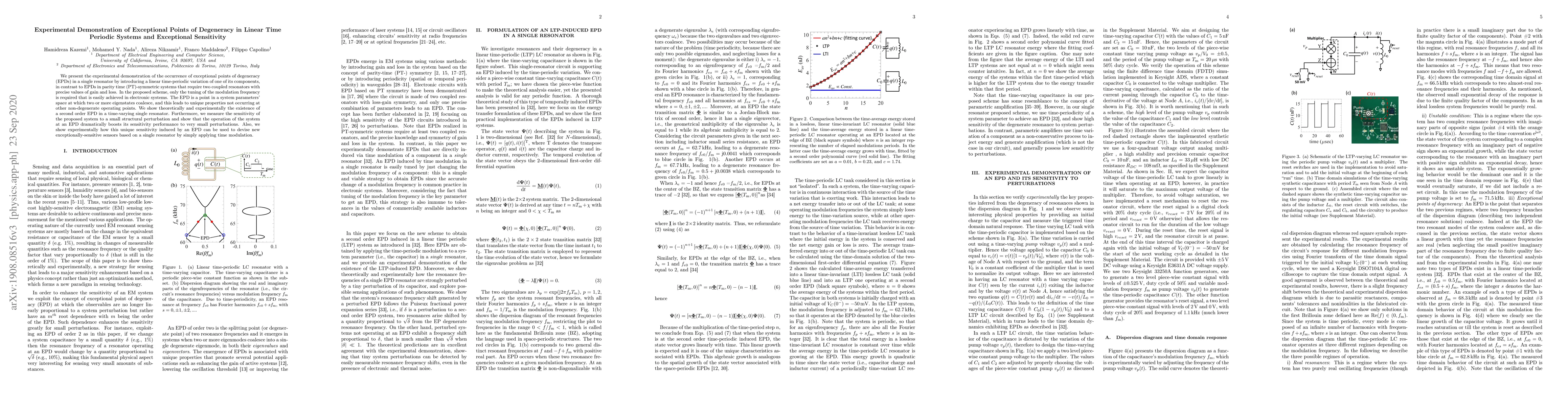 Thumbnail for Experimental Demonstration of Exceptional Points of Degeneracy in Linear
  Time Periodic Systems and Exceptional Sensitivity