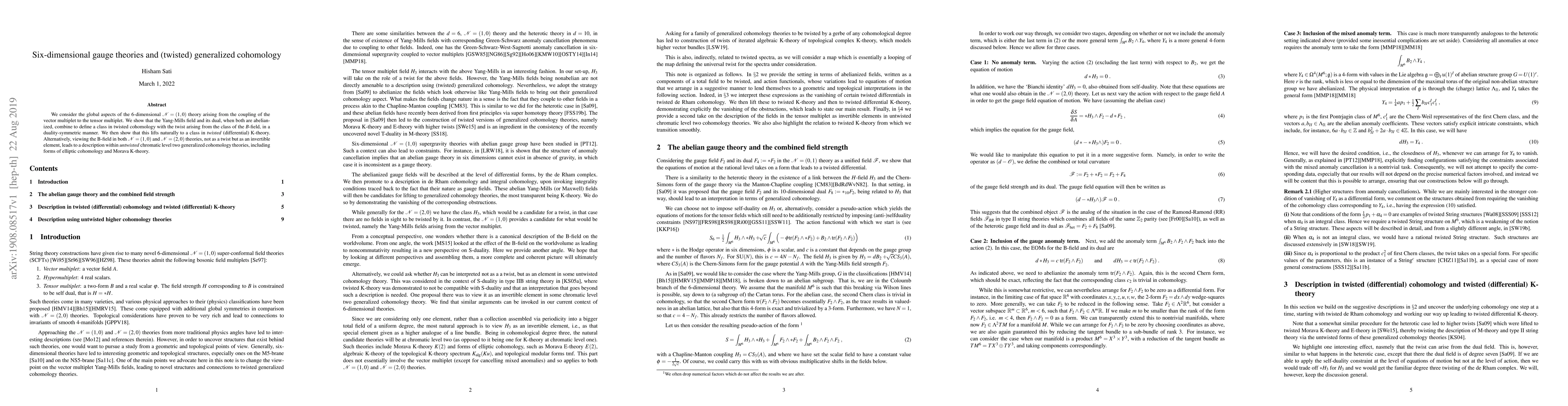 Thumbnail for Six-dimensional gauge theories and (twisted) generalized cohomology