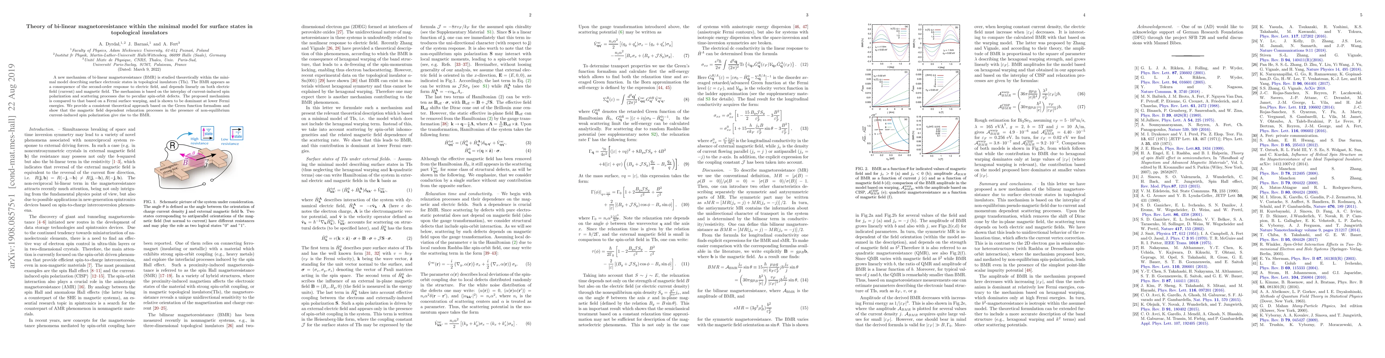 Thumbnail for Theory of bi-linear magnetoresistance within the minimal model for
  surface states in topological insulators