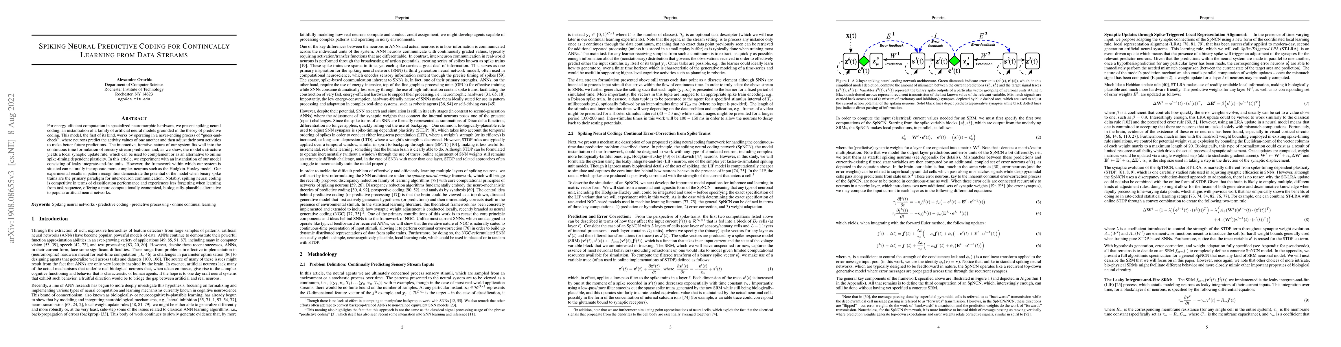 Thumbnail for Spiking Neural Predictive Coding for Continual Learning from Data
  Streams